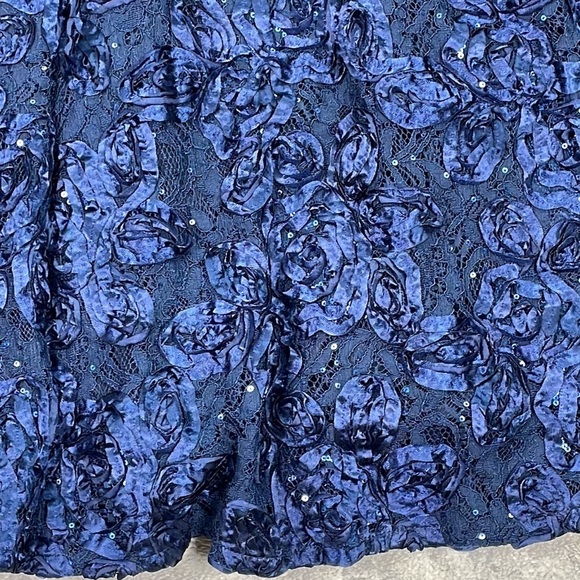New Alex Evenings Dress Navy Blue Mixed Media Sequin Rosettes Midi Wrap Top 10P - Picture 8 of 15